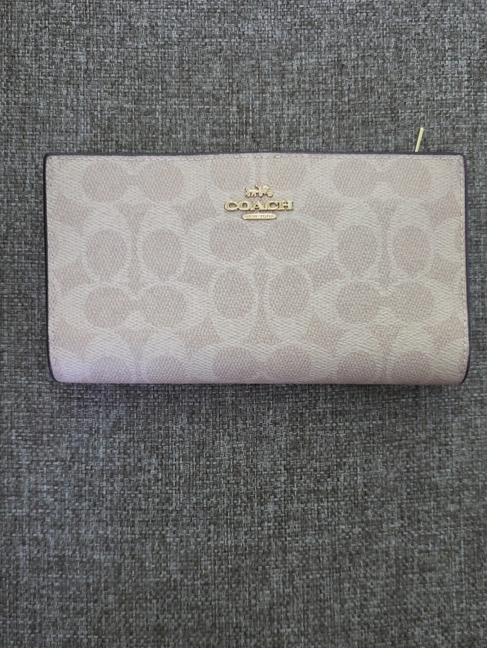 Coach Signature Continental Wallet in Cream/Tan with Gold Hardware